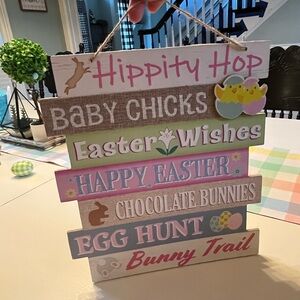 Colorful Easter Sign with Bunny and Chick Designs